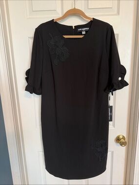 Karl Lagerfeld Black Floral-Appliqué Midi Dress